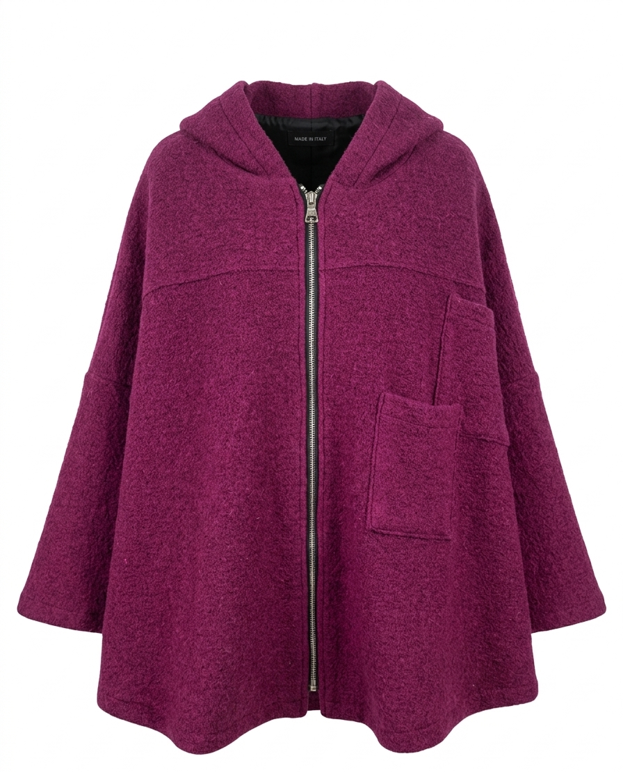 CHAQUETA OVERSIZE DE LANA CON CAPUCHA