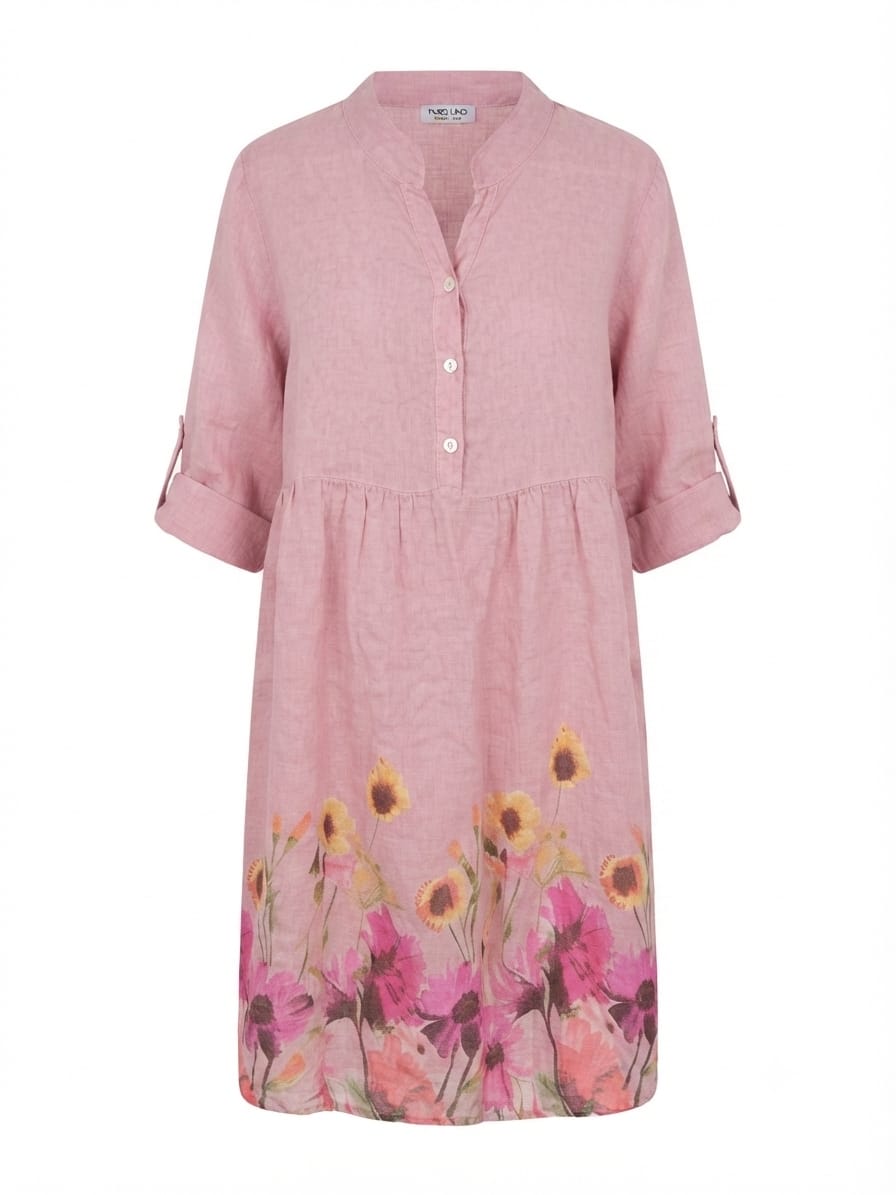 VESTIDO LINO FLORES ROSA