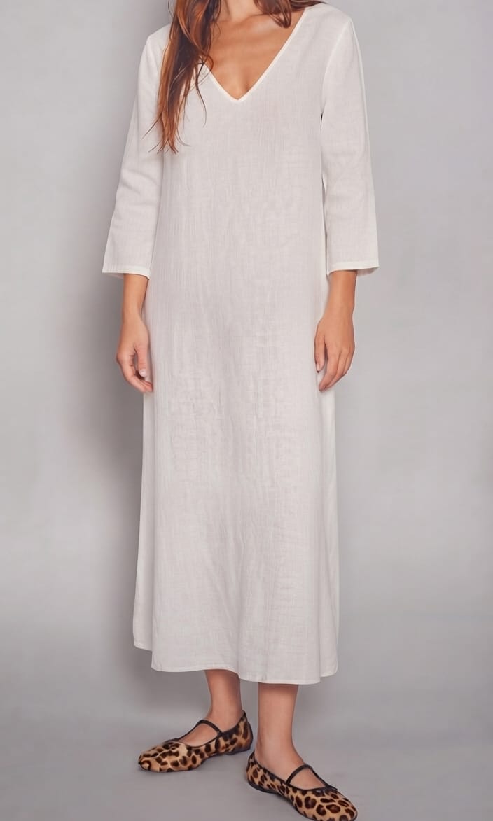 VESTIDO LINO MANGAS 3/4