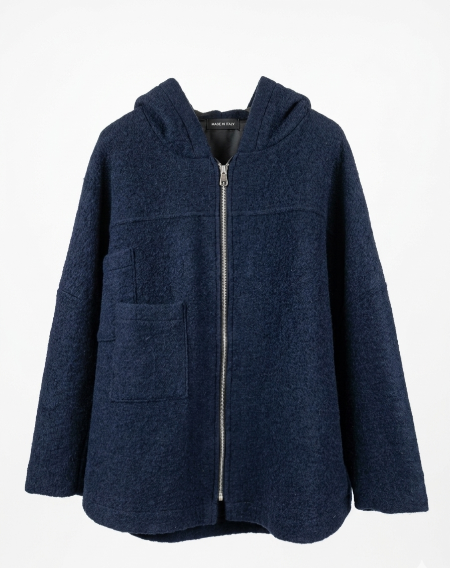 CHAQUETA OVERSIZE DE LANA CON CAPUCHA
