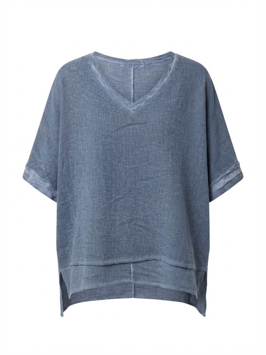 BLUSA AZUL LINO Y ALGODÓN