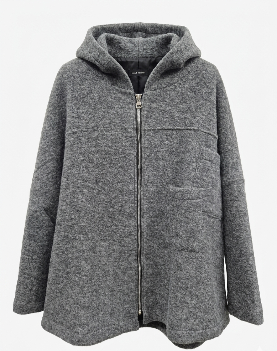 CHAQUETA OVERSIZE DE LANA CON CAPUCHA