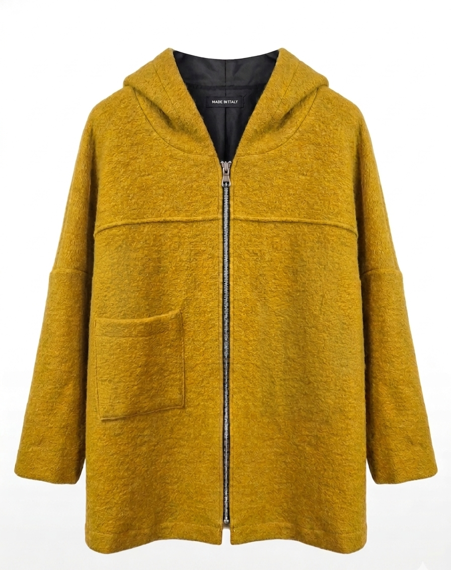 CHAQUETA OVERSIZE DE LANA CON CAPUCHA