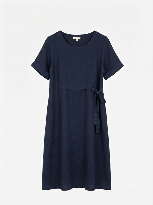 VESTIDO LINO CINTURÓN AZUL