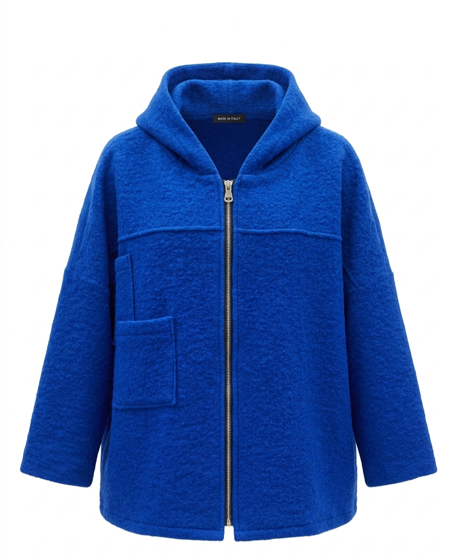 CHAQUETA OVERSIZE DE LANA CON CAPUCHA