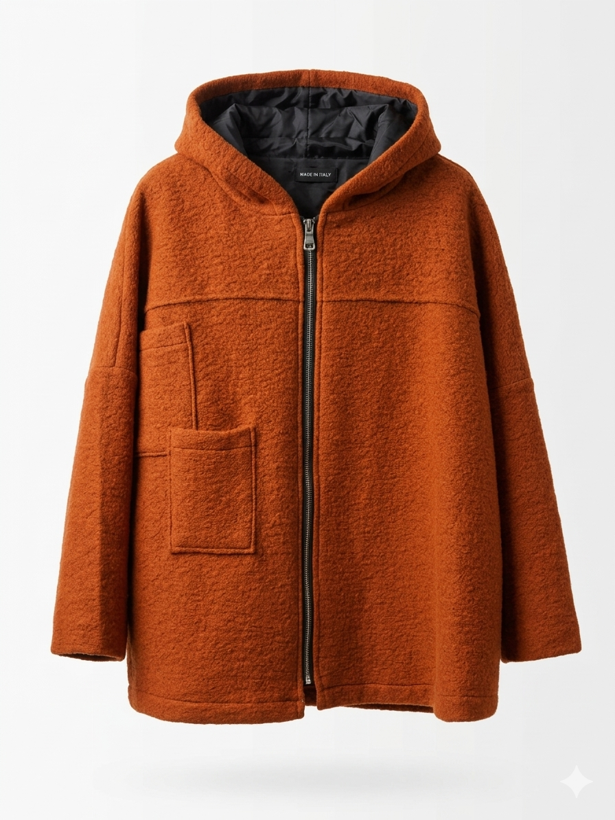 CHAQUETA OVERSIZE DE LANA CON CAPUCHA