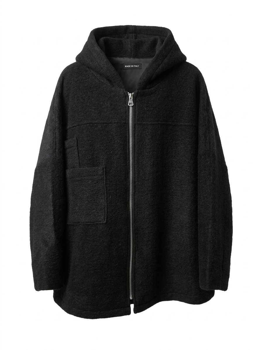 CHAQUETA OVERSIZE DE LANA CON CAPUCHA