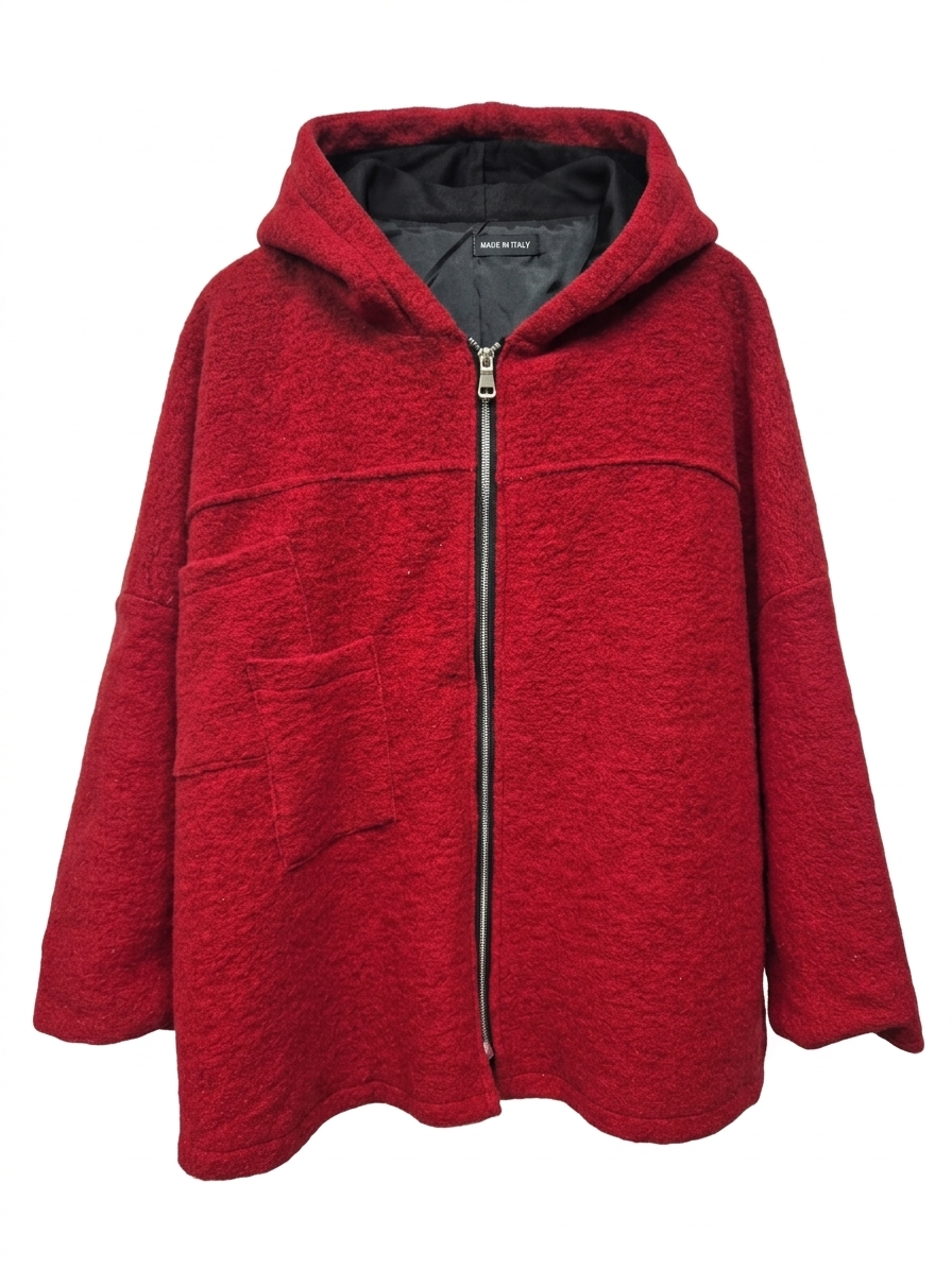 CHAQUETA OVERSIZE DE LANA CON CAPUCHA