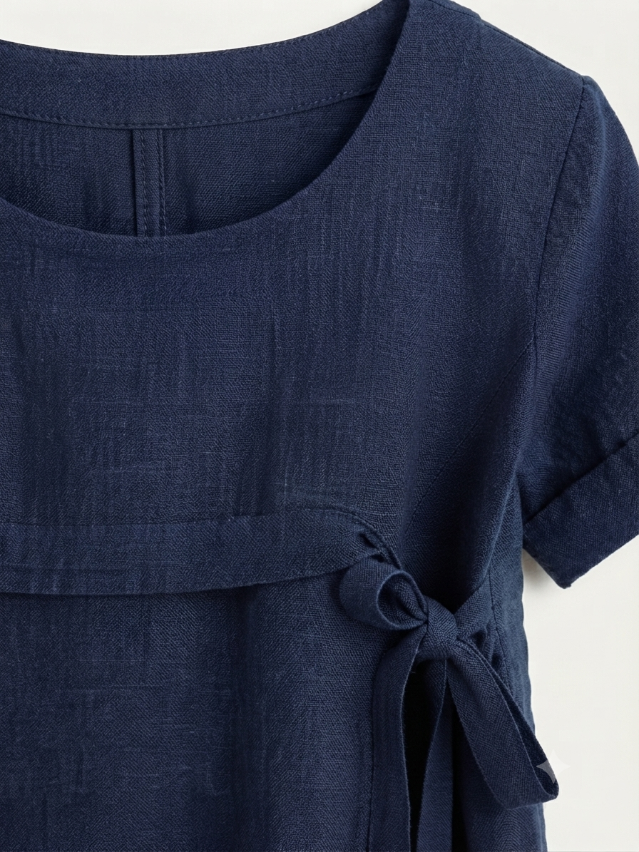 VESTIDO LINO CINTURÓN AZUL