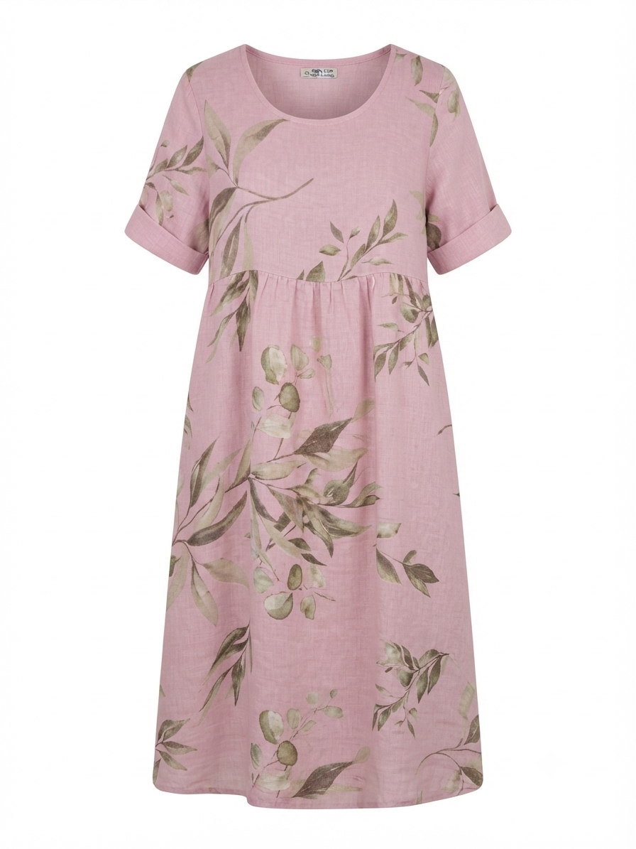 VESTIDO LINO BOTÁNICO ROSA