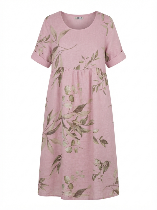 VESTIDO LINO BOTÁNICO ROSA